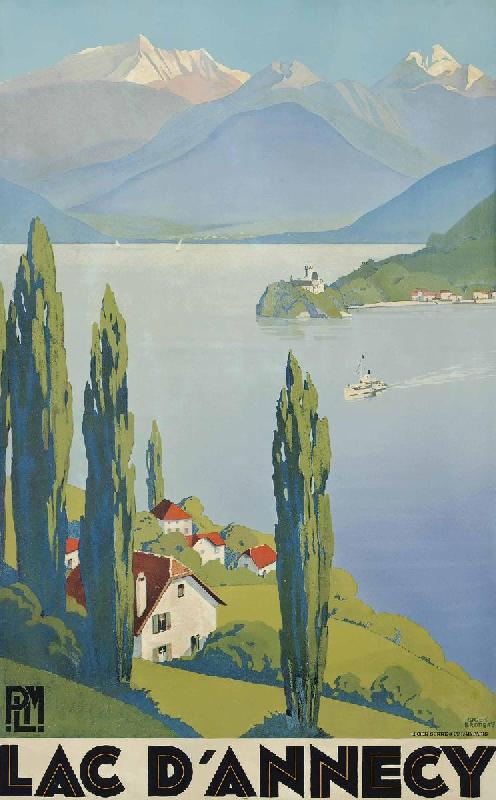 Poster ancien de Roger BRODERS Lac d'Annecy