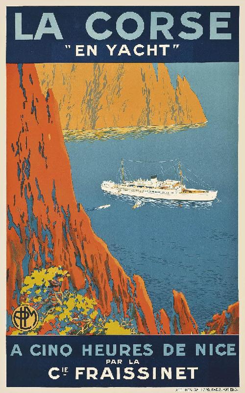 Affiche vintage de Sandy HOOK La Corse en yacht