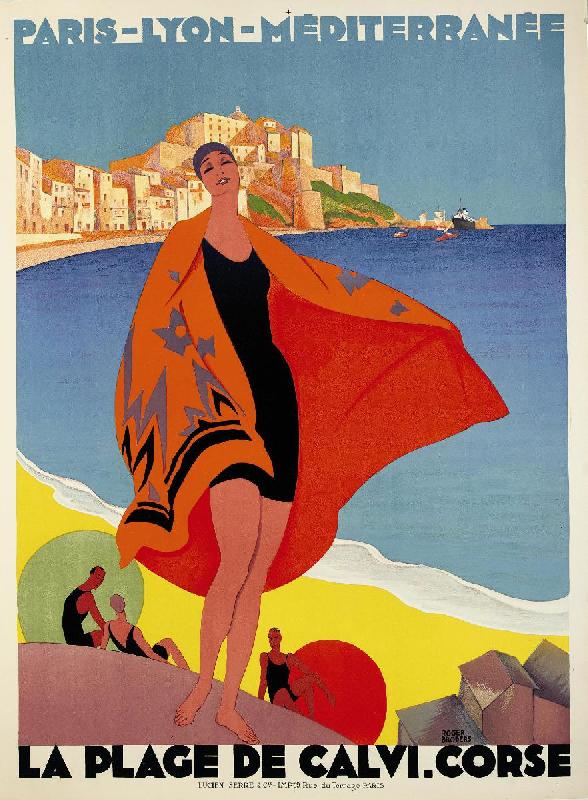 Affiche vintage de Roger BORDERS La plage de Calvi