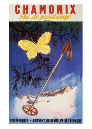 Affiche publicitaire de Jean LEGER Chamonix, ski de printemps