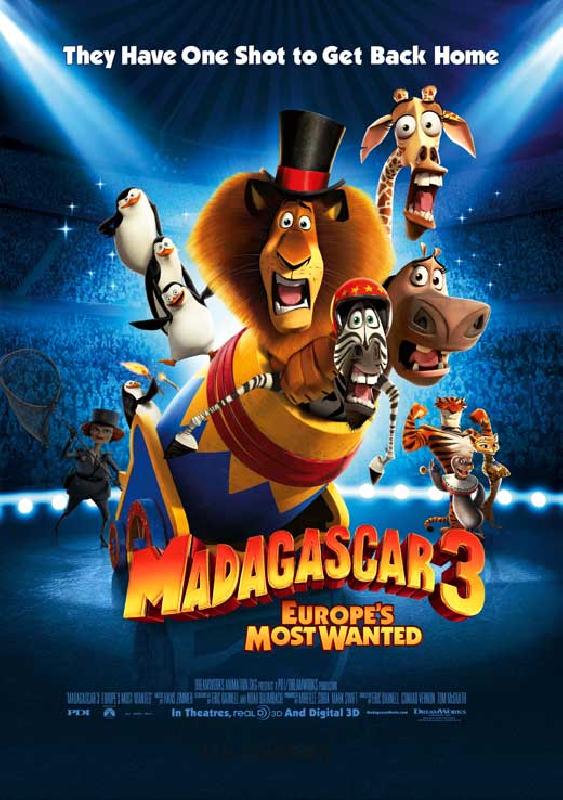 Poster du film animé Madagascar 3 Bons Baisers D'Europe (blue)