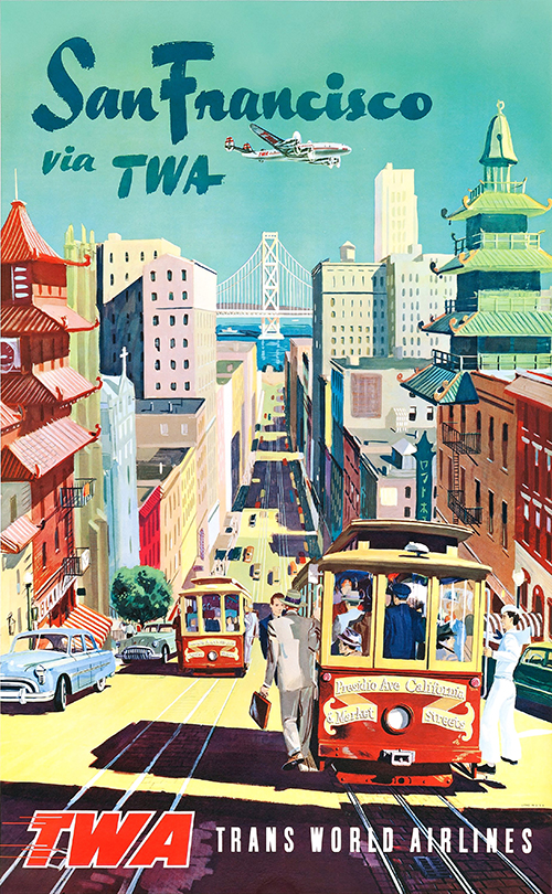 Affiche ancienne publicité compagnie TWA San Francisco