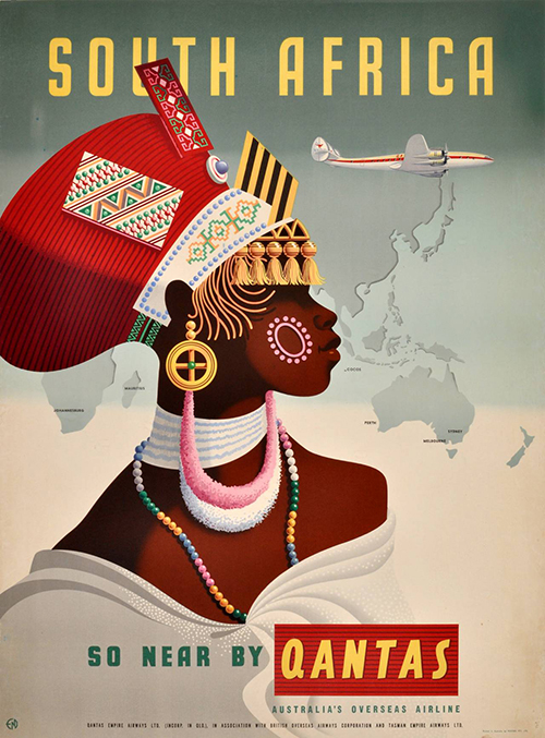 Affiche ancienne afrique du Sud Qantas