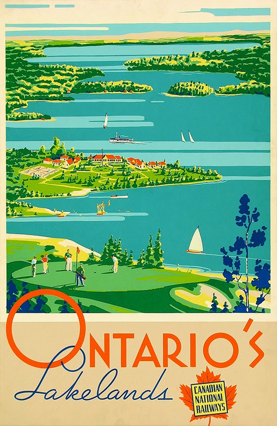 Affiche ancienne Ontario's Lakelands, Canadian Railways