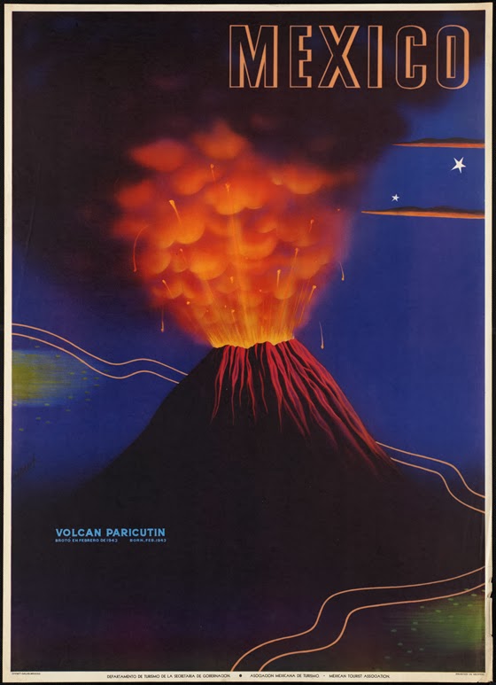 Affiche ancienne Mexico Paricutin Volcano