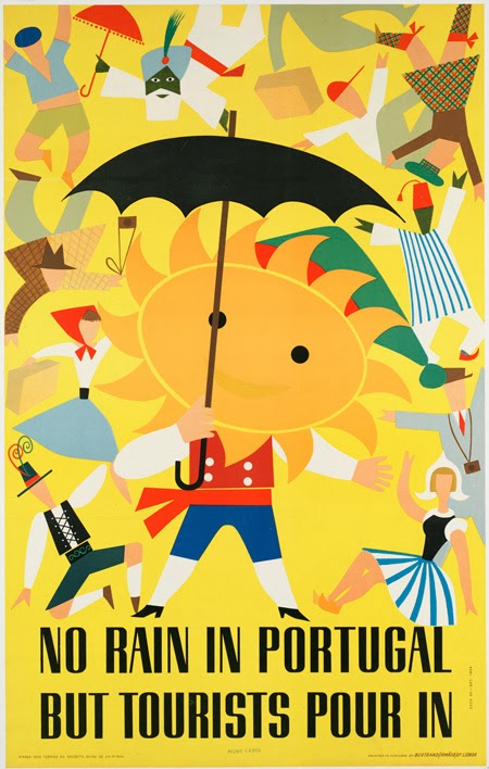 Affiche ancienne No Rain in Portugal But Tourists Pour In