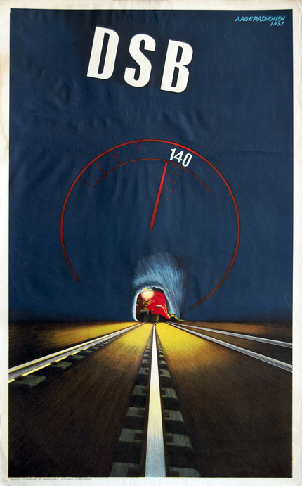 Affiche ancienne DSB Danish Rail Speed Train Poster