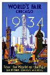 Affiche ancienne publicité World's Fair Chicago 1934, Tour the World at the Fair 