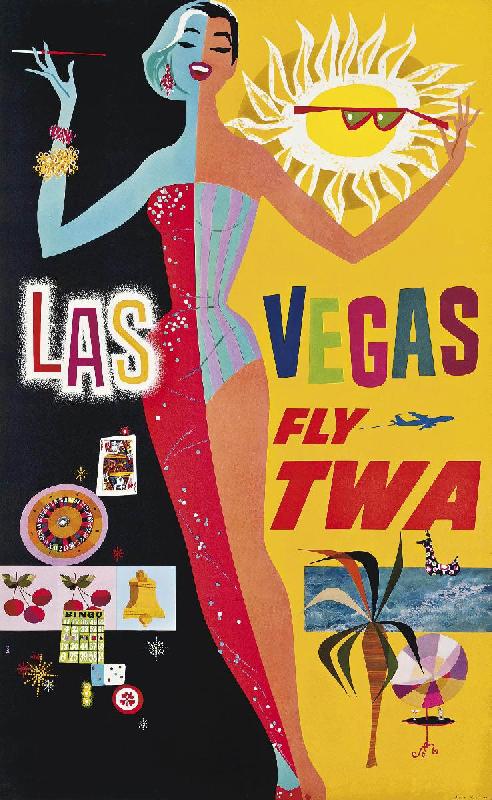 Affiche ancienne publicité Las Vegas Fly TWA