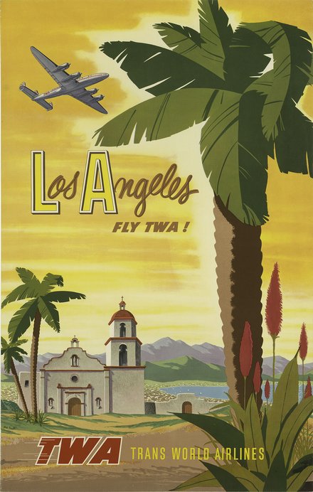 Affiche ancienne publicité Los Angeles fly TWA