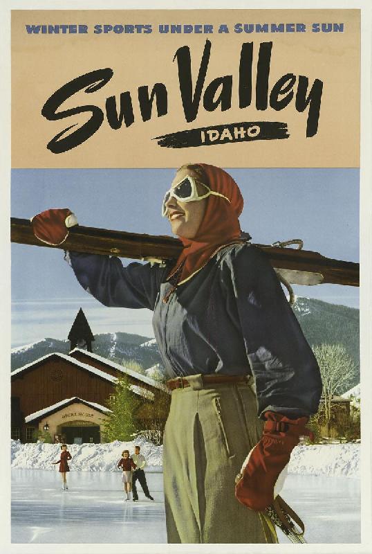 Affiche publicitaire vintage Sun Valley, Idaho, Winter Sports Under a Summer Sun