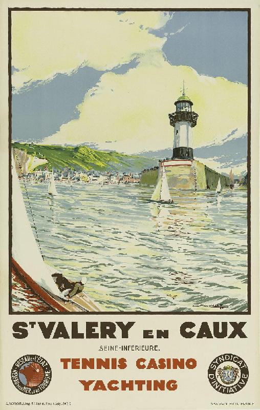 Affiche publicitaire vintage St. Valery en Caux, Seine-Maritime, Tennis Casino Yachting 