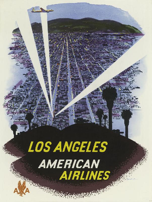 Affiche publicitaire vintage Los Angeles, American Airlines