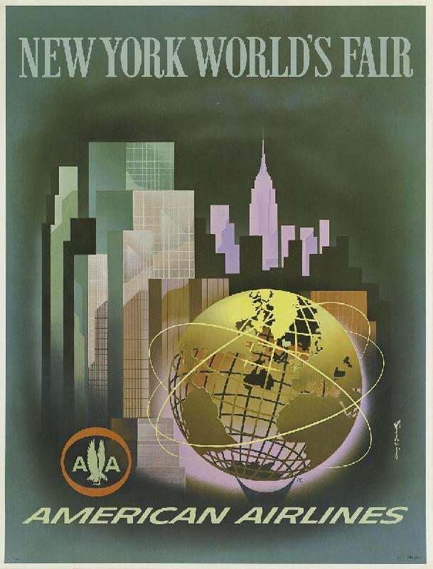 Affiche publicitaire vintage New York World's Fair, American Airlines