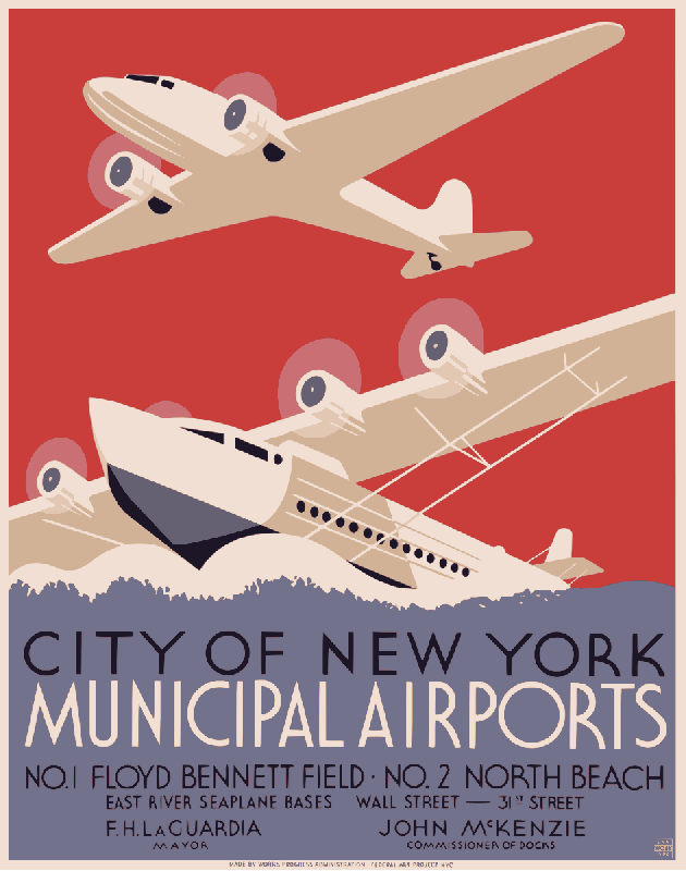Affiche publicitaire vintage City of New York Municipal Airports