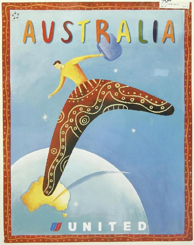 Affiche publicitaire vintage Australia, United Airlines