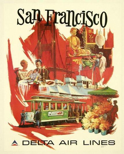 Affiche publicitaire vintage San Francisco, Delta Air Lines