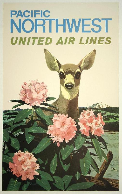 Affiche publicitaire vintage Pacific Northwest, United Air Lines