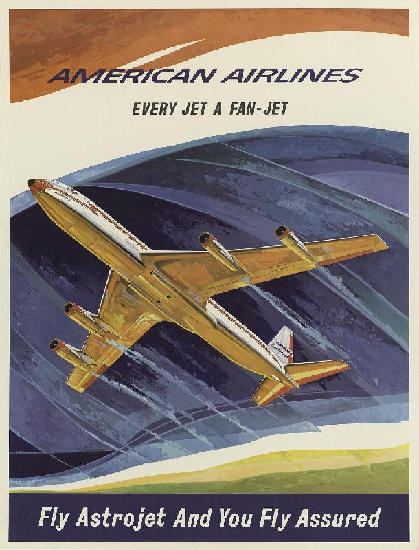 Affiche publicitaire vintage Fly Astrojet and You Fly Assured, American Airlines