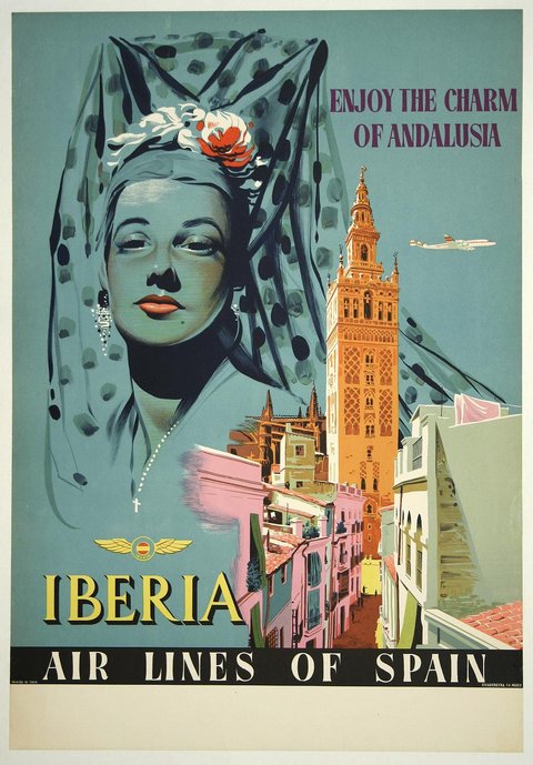 Affiche publicitaire vintage Enjoy the Charm of Andalusia, Iberia, Airlines of Spain