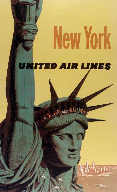 Affiche publicitaire vintage New York, United Air Line