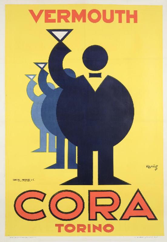 Affiche publicité vintage Cora Vermouth Torino