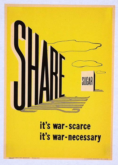 Affiche publicité vintage guerre Share Sugar, It's War