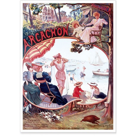 Affiche vintage d'Arcachon été hiver 
