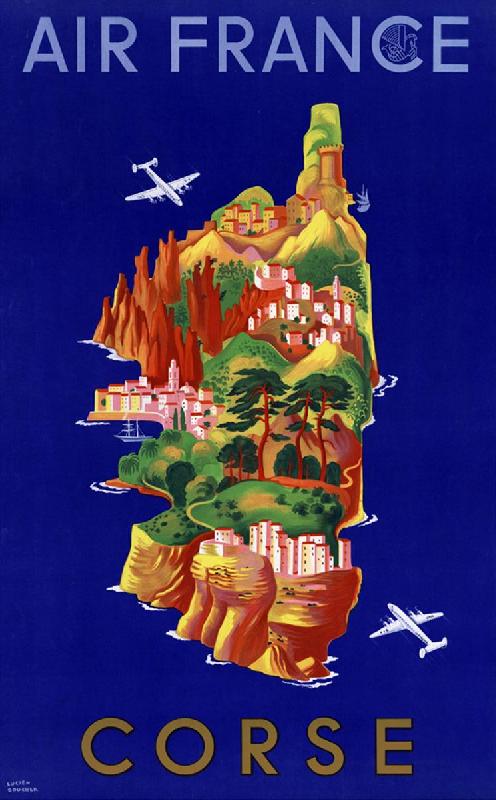 Affiche ancienne de carte de Corse