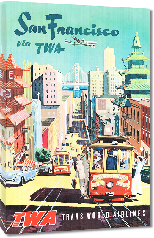 Toiles imprimées Affiche ancienne publicité compagnie TWA San Francisco