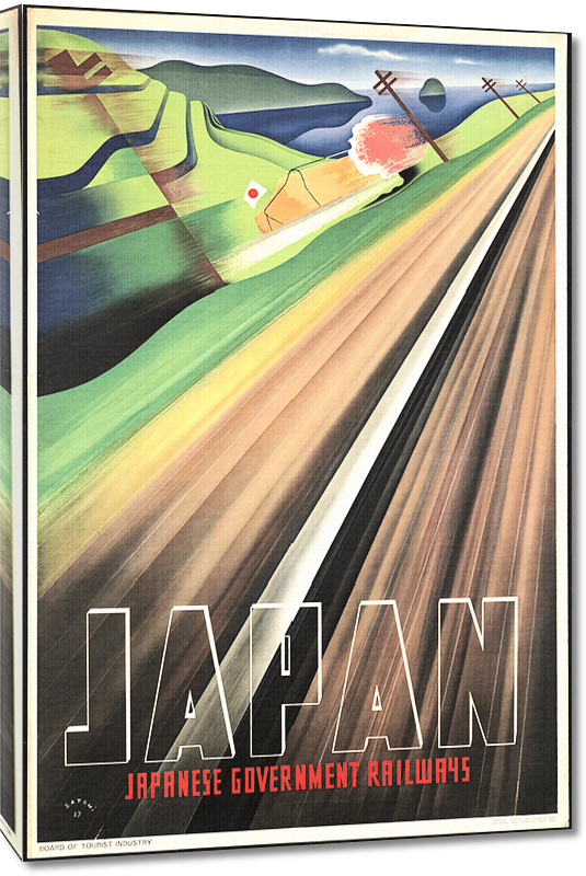 Toiles imprimées Affiche ancienne publicité Japon voie ferrovière