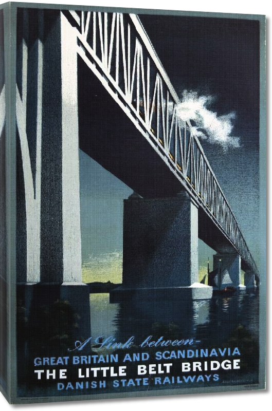 Toiles imprimées Affiche ancienne publicité A Link Between Great Britain and Scandinavia, The Little Belt Bridge, Danish State Railways