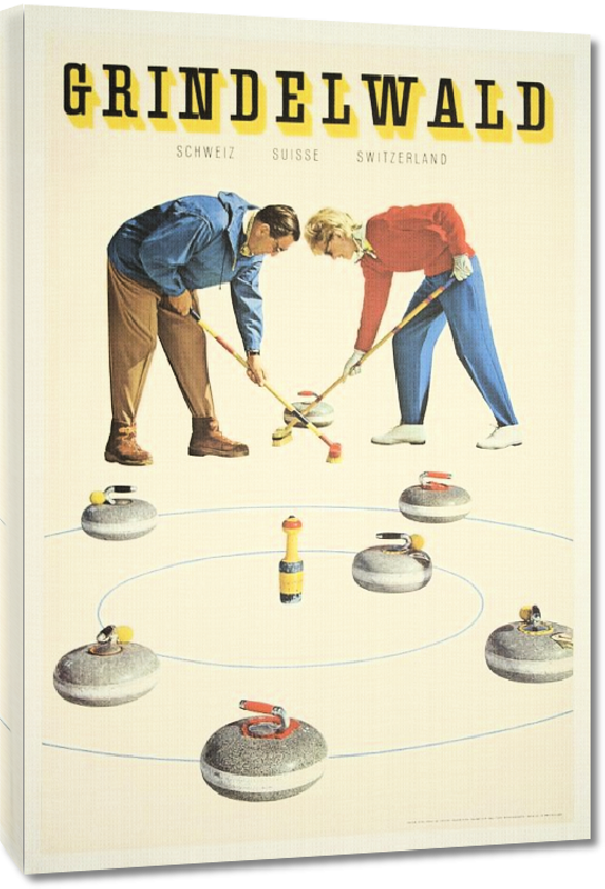 Toiles imprimées Affiche ancienne publicité Grindelwald, Schweiz Suisse Switzerland, Curling