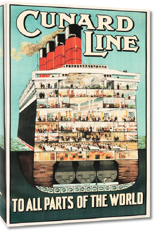 Toiles imprimées Affiche ancienne publicité Cunard Line, To All Parts of the World 