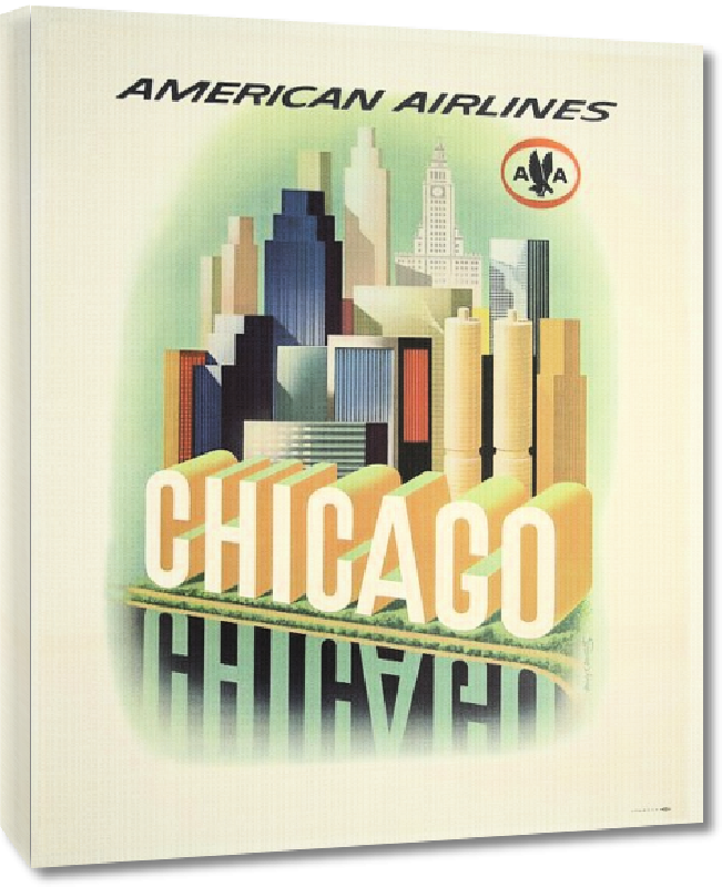 Toiles imprimées Affiche ancienne publicité Chicago, American Airlines