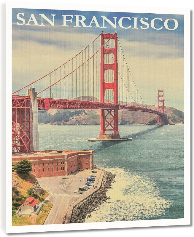 Toiles imprimées Affiche publicitaire ancienne San Francisco, United Air Lines - Vintage Travel Printable Poster