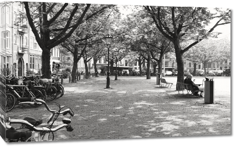 Toiles imprimées Photo noir et blanc d'une place à Amsterdam