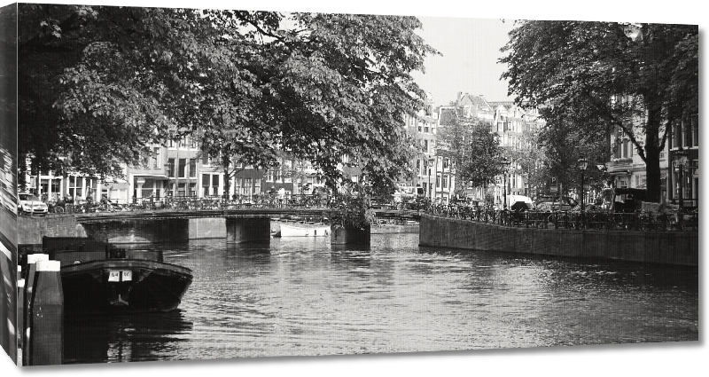 Toiles imprimées Photo noir et blanc pont sur les quai à Amsterdam
