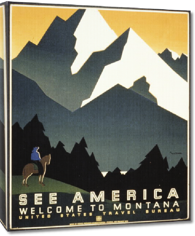 Toiles imprimées Affiche publicitaire vintage See America, Welcome to Montana, US Travel Bureau