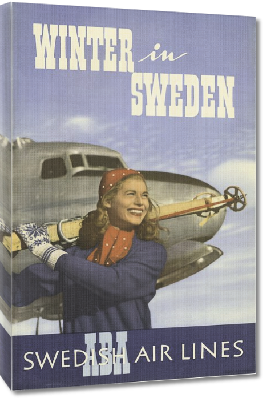 Toiles imprimées Affiche publicitaire vintage Winter in Sweden, ABA, Swedish Air Lines