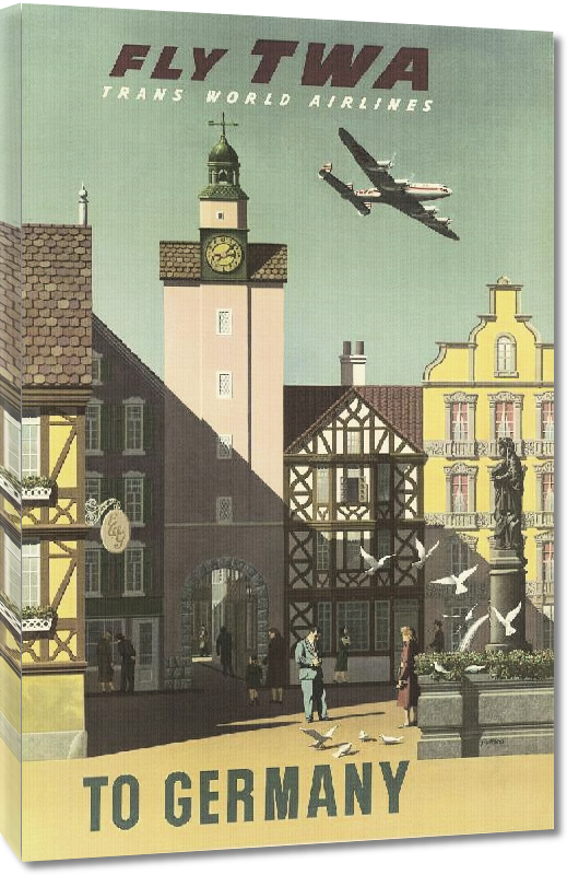 Toiles imprimées Affiche publicitaire vintage Fly TWA to Germany, Trans World Airlines