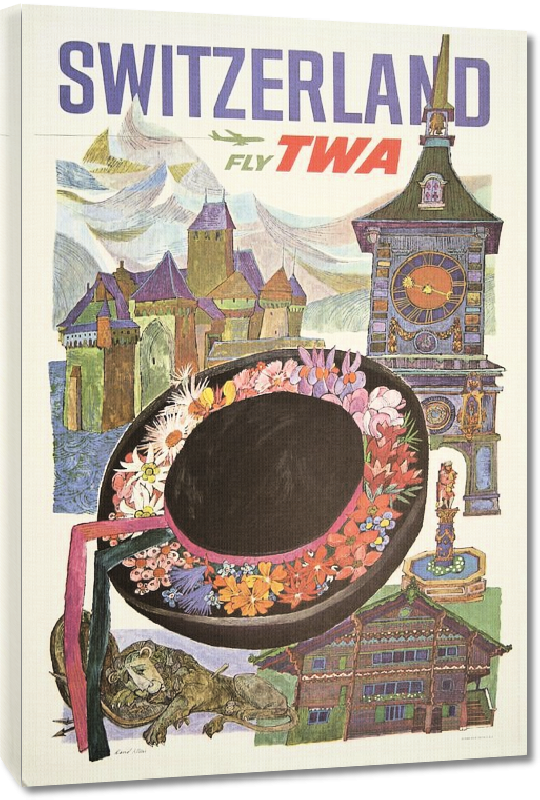 Toiles imprimées Affiche publicitaire vintage Switzerland Fly TWA