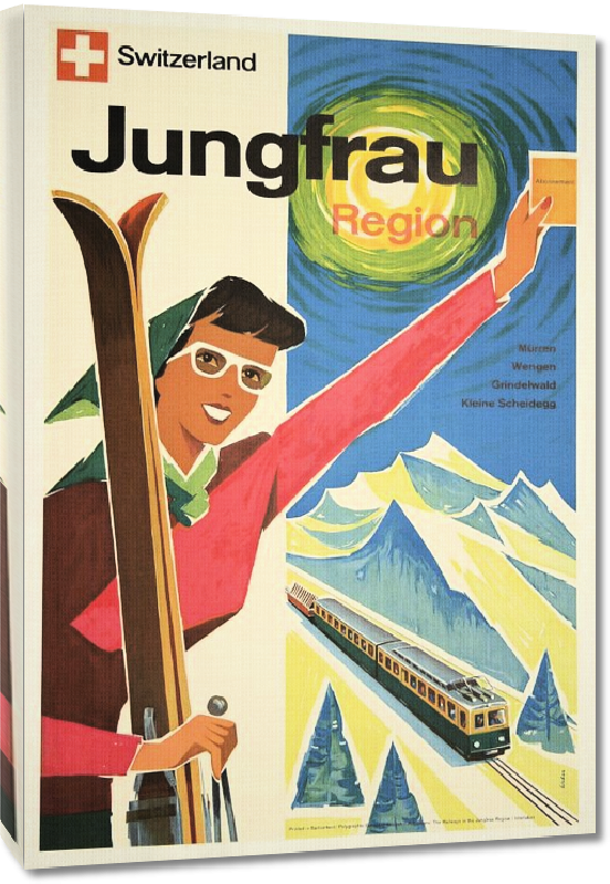 Toiles imprimées Affiche publicitaire vintage Switzerland Jungfrau Region, Skiing