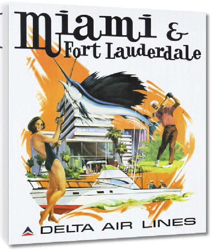 Toiles imprimées Affiche publicitaire vintage Miami and Fort Lauderdale, Delta Air Lines