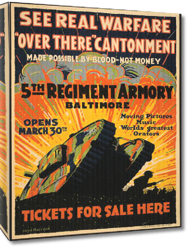 Toiles imprimées Affiche publicité vintage guerre See Real Warfare, Over There Cantonment, 5th Regiment Armory Baltimore