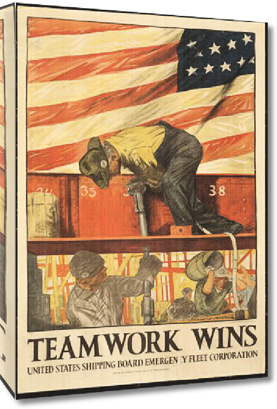 Toiles imprimées Affiche publicité vintage guerre Teamwork Wins, United State Shipping Board Emergency Fleet Corporation