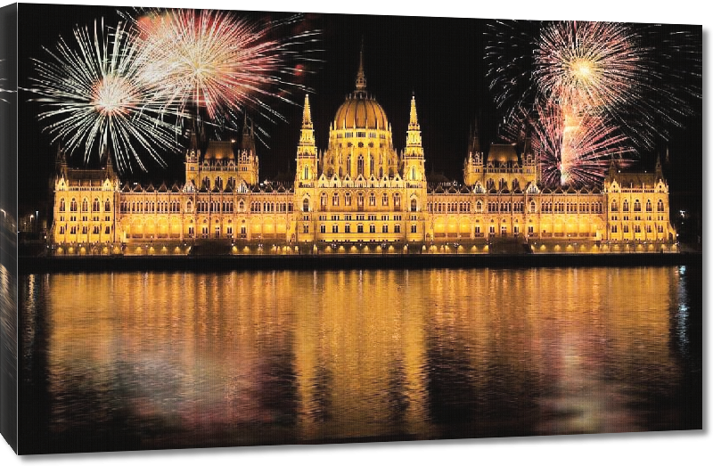 Toiles imprimées Photo feu d'artifice parlement de Budapest en Hongrie