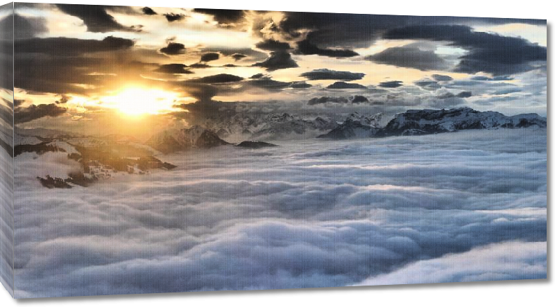Toiles imprimées Photo coucher de soleil sur mer de nuage dans les alpes autriche