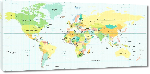 Toiles imprimées Carte du monde détaillée avec nom des pays en anglais