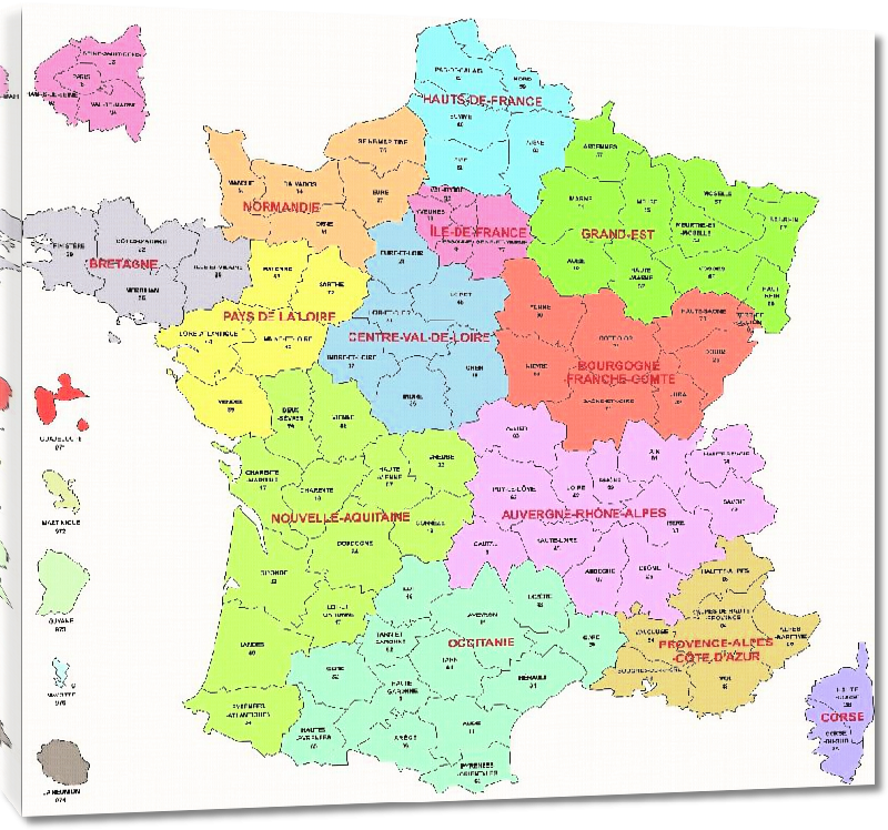 Toiles imprimées Carte des départements de France